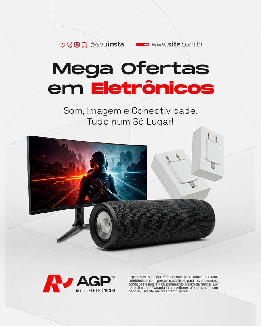 Loja de Eletrônicos Mega Ofertas Monitor Carregador Social Media PSD Editável