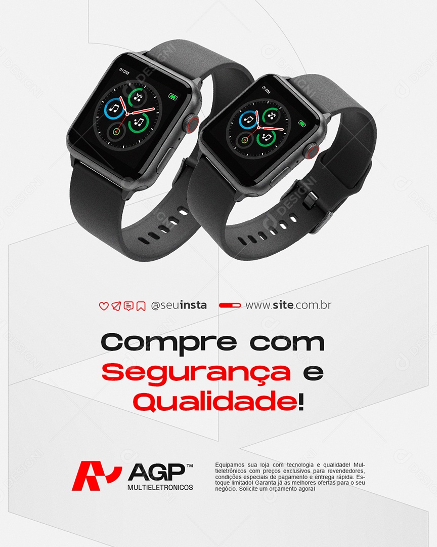 Loja de Eletrônicos Relógio Smart Watch Compre com Segurança Social Media PSD Editável