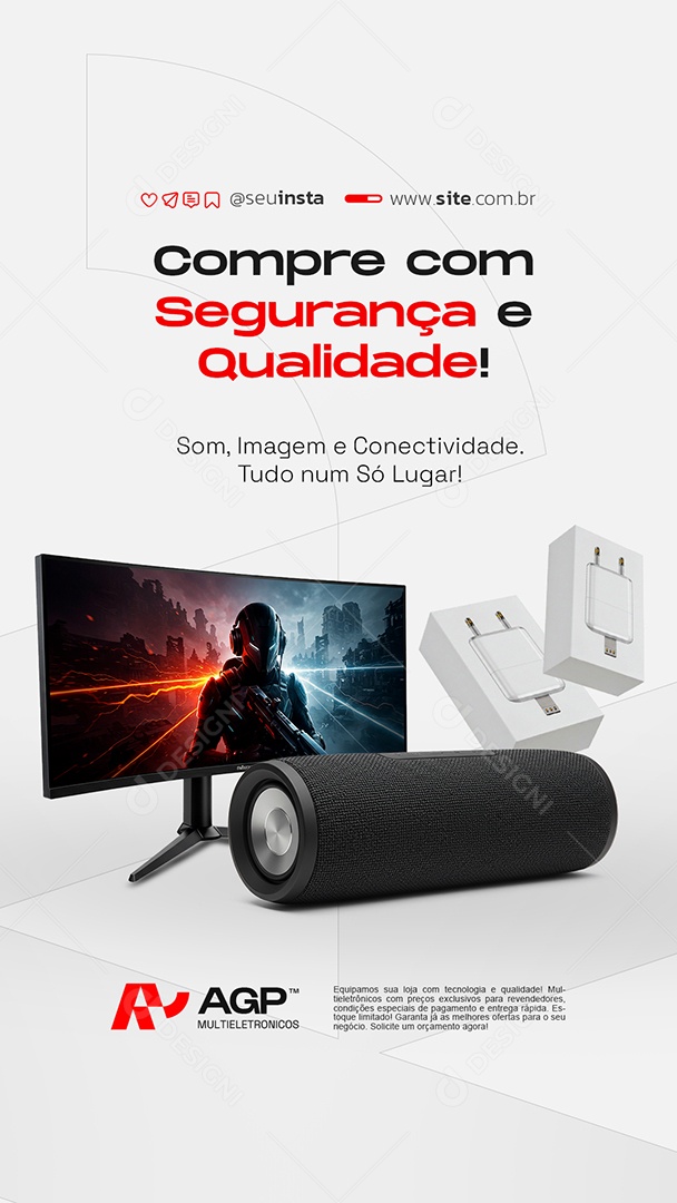 Story Loja de Eletrônicos Compre com Segurança Monitor Social Media PSD Editável