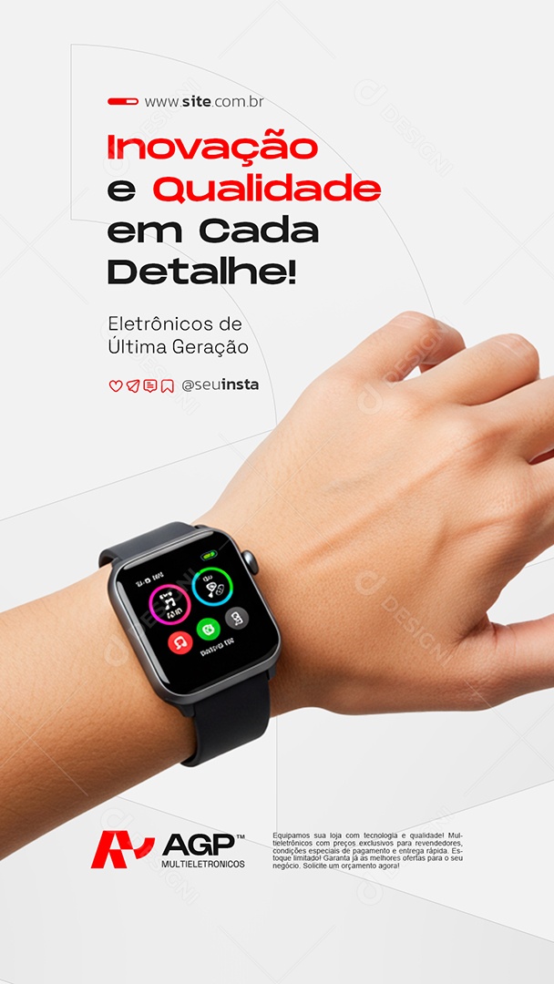 Story Loja de Eletrônicos Relógio Smart Watch Inovação e Qualidade Social Media PSD Editável