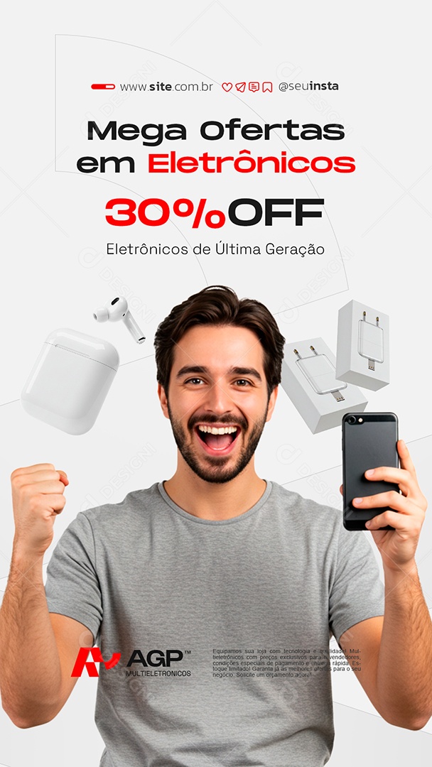 Story Loja de Eletrônicos Mega Ofertas Fone Sem Fio Carregador Social Media PSD Editável