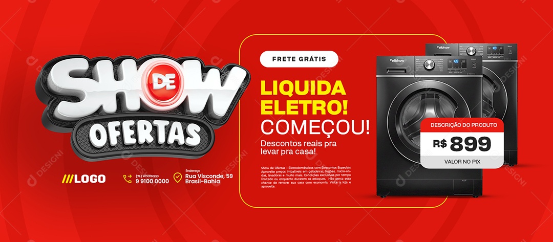 Banner Show de Ofertas Loja de Eletrodomésticos Frete Grátis Social Media PSD Editável