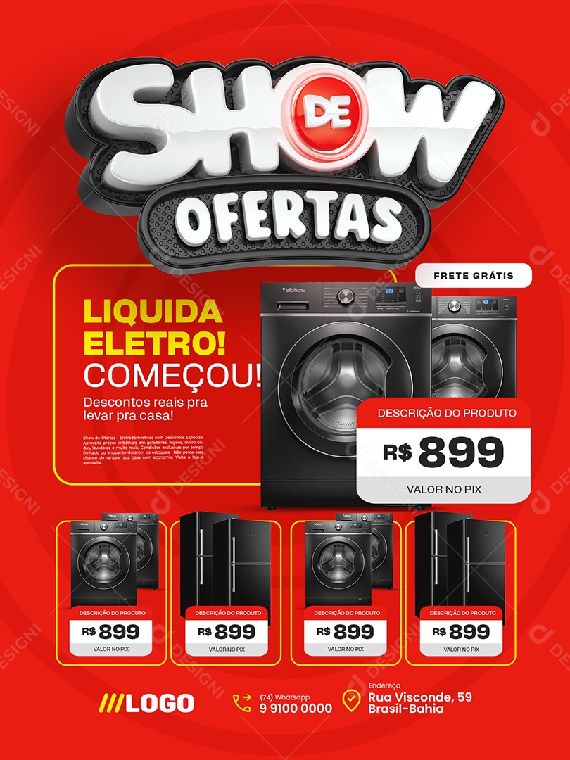 Show de Ofertas Loja de Eletrodomésticos Encarte Máquina de Lavar Social Media PSD Editável
