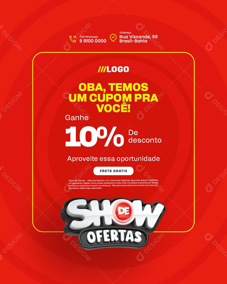 Show de Ofertas Loja de Eletrodomésticos Cupom Social Media PSD Editável