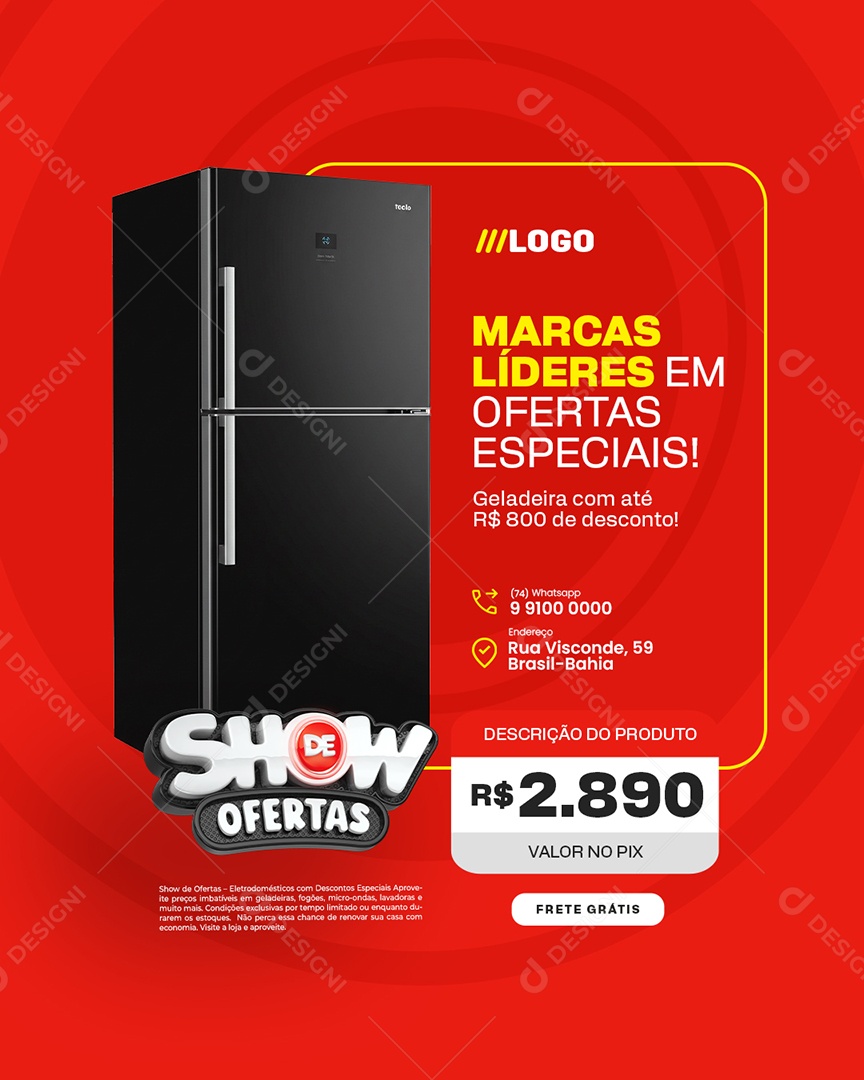 Show de Ofertas Loja de Eletrodomésticos Geladeira Social Media PSD Editável
