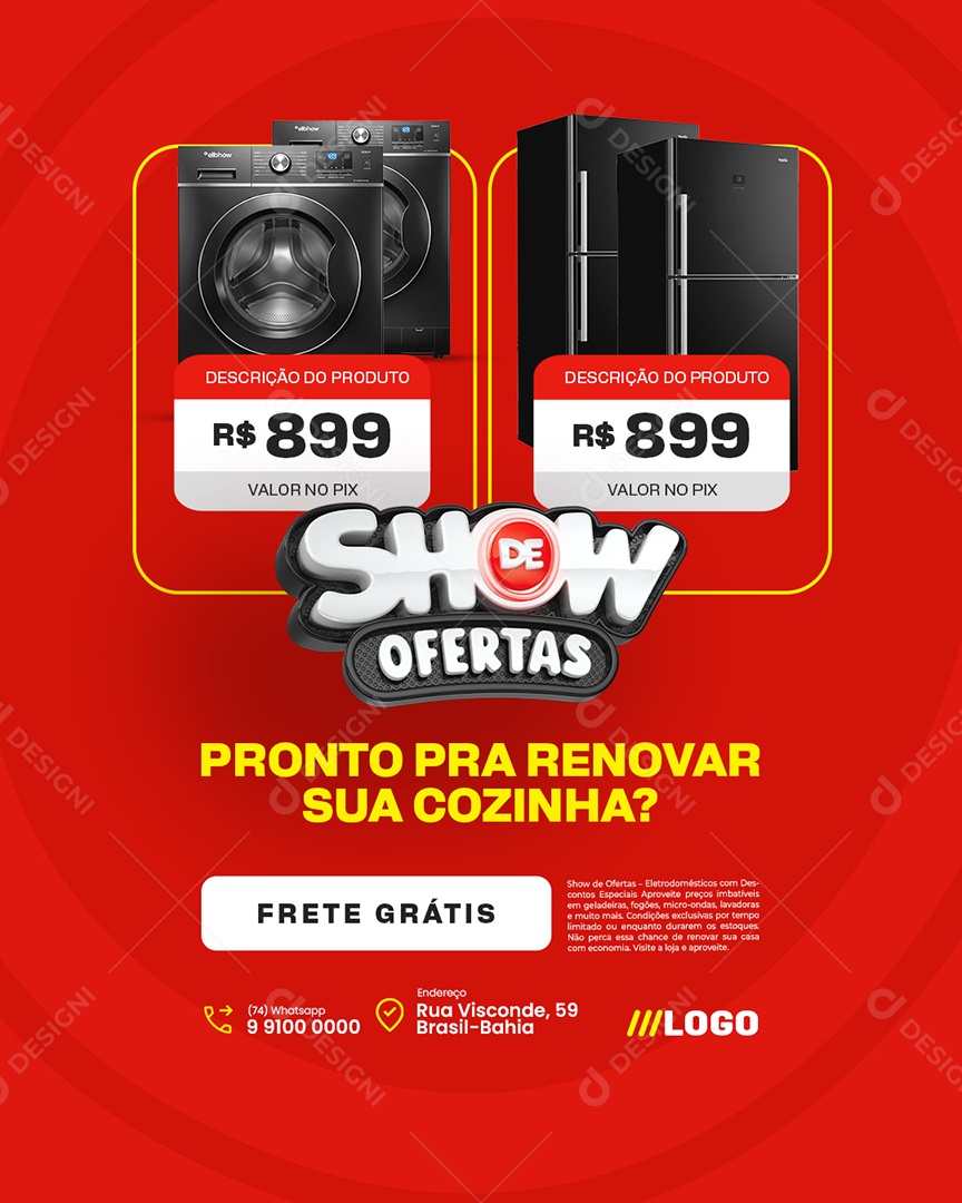 Show de Ofertas Loja de Eletrodomésticos Máquina de Lavar Geladeira Social Media PSD Editável