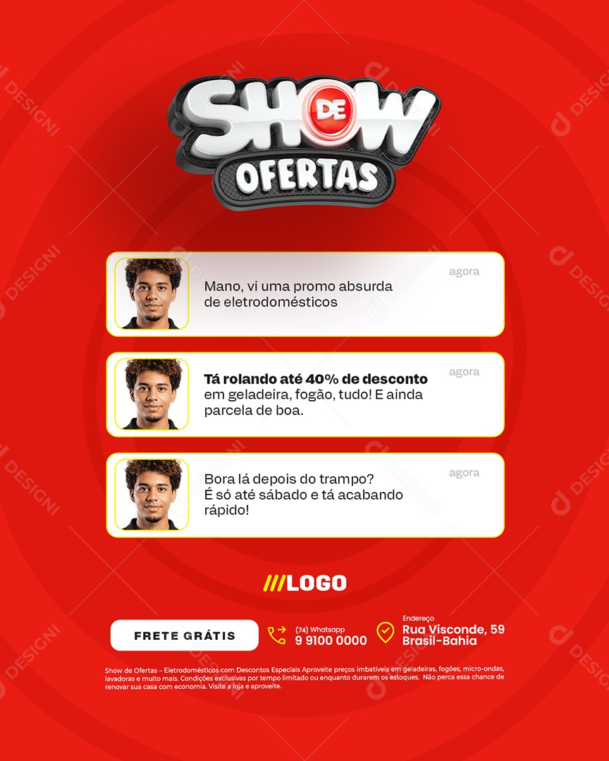 Show de Ofertas Loja de Eletrodomésticos Frete Grátis Social Media PSD Editável