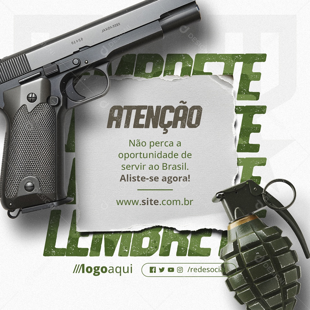 Alistamento Militar Atenção Aliste-Se Agora Social Media PSD Editável