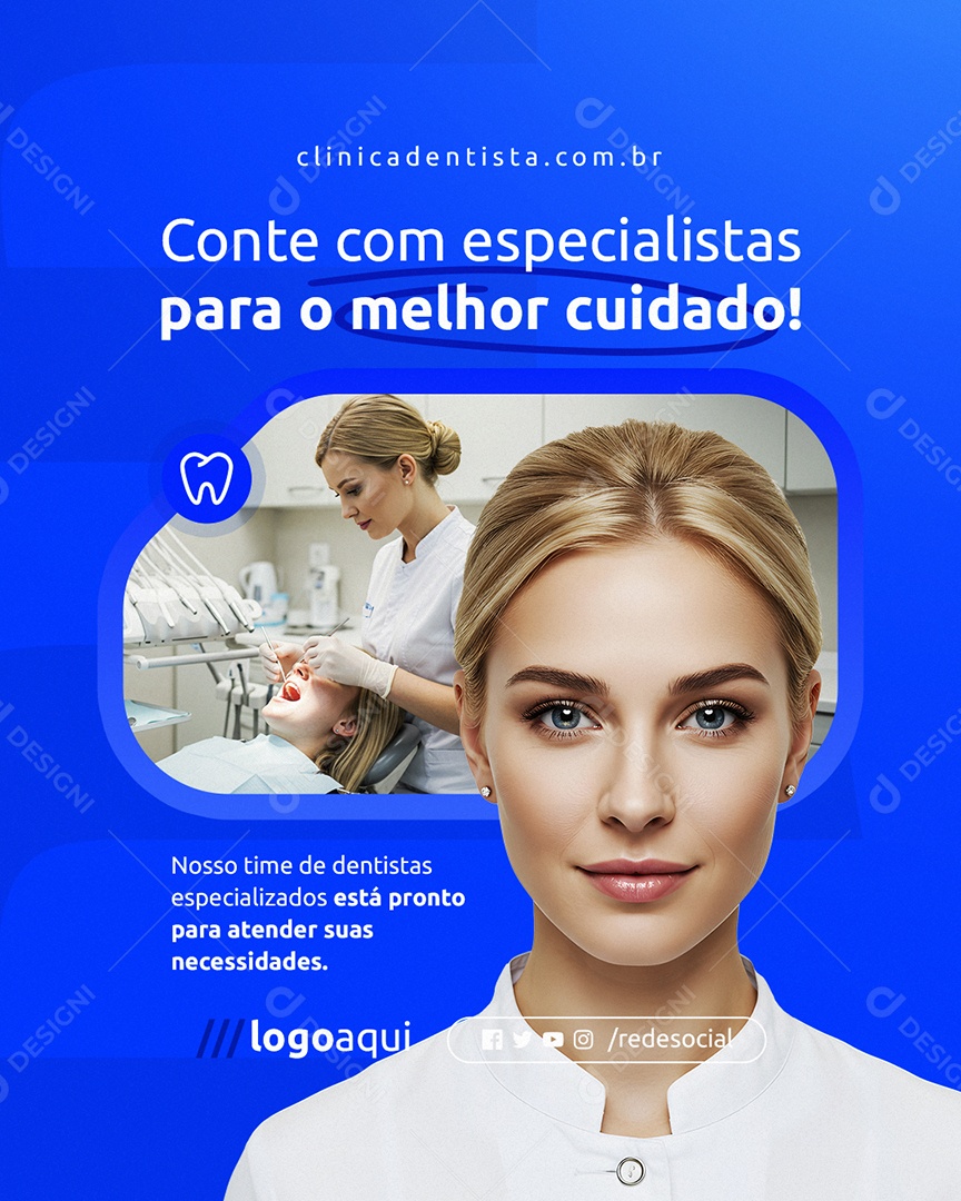 Dentista Conte com Especialistas para o Melhor Cuidado Social Media PSD Editável