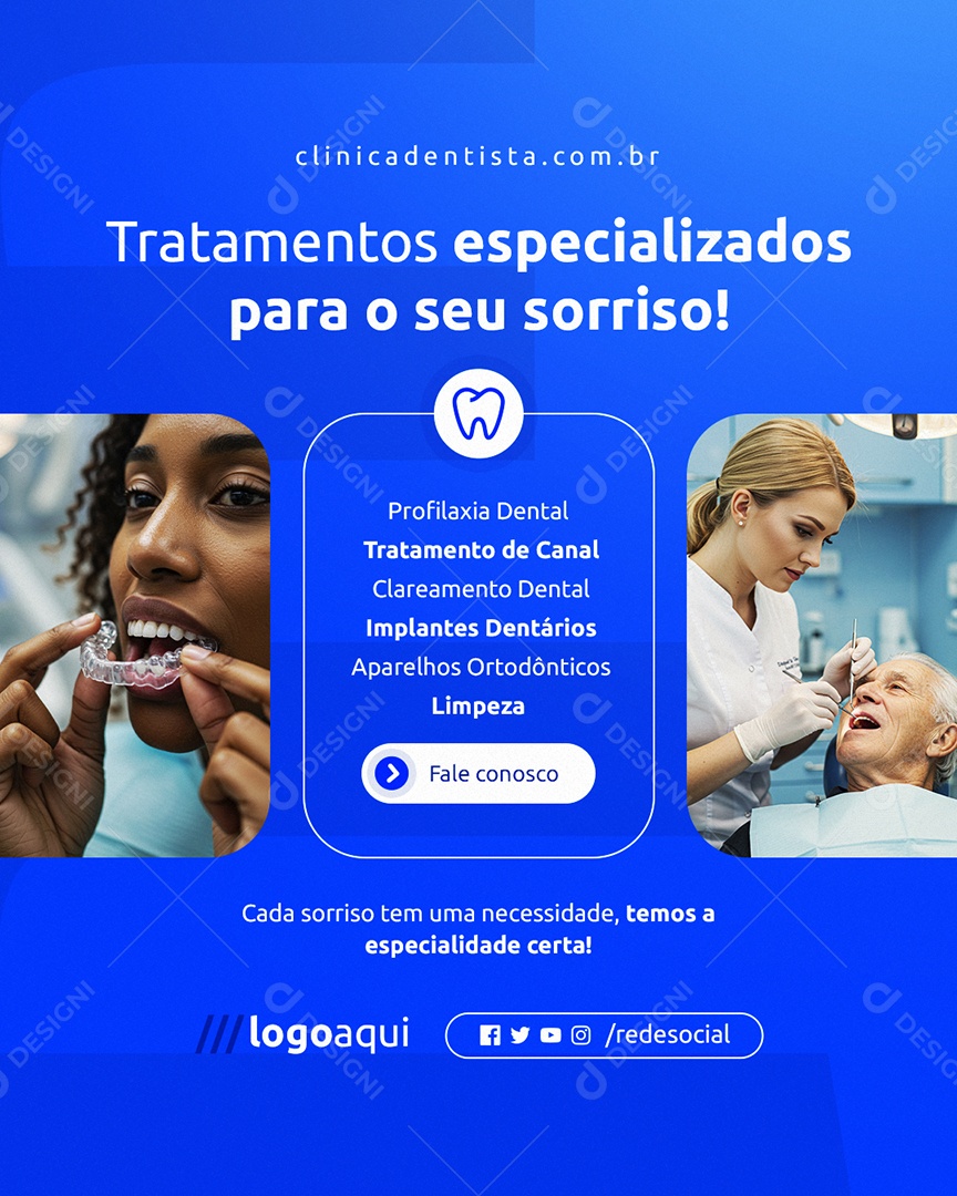 Dentista Tratamentos Especializados para o Seu Sorriso Social Media PSD Editável