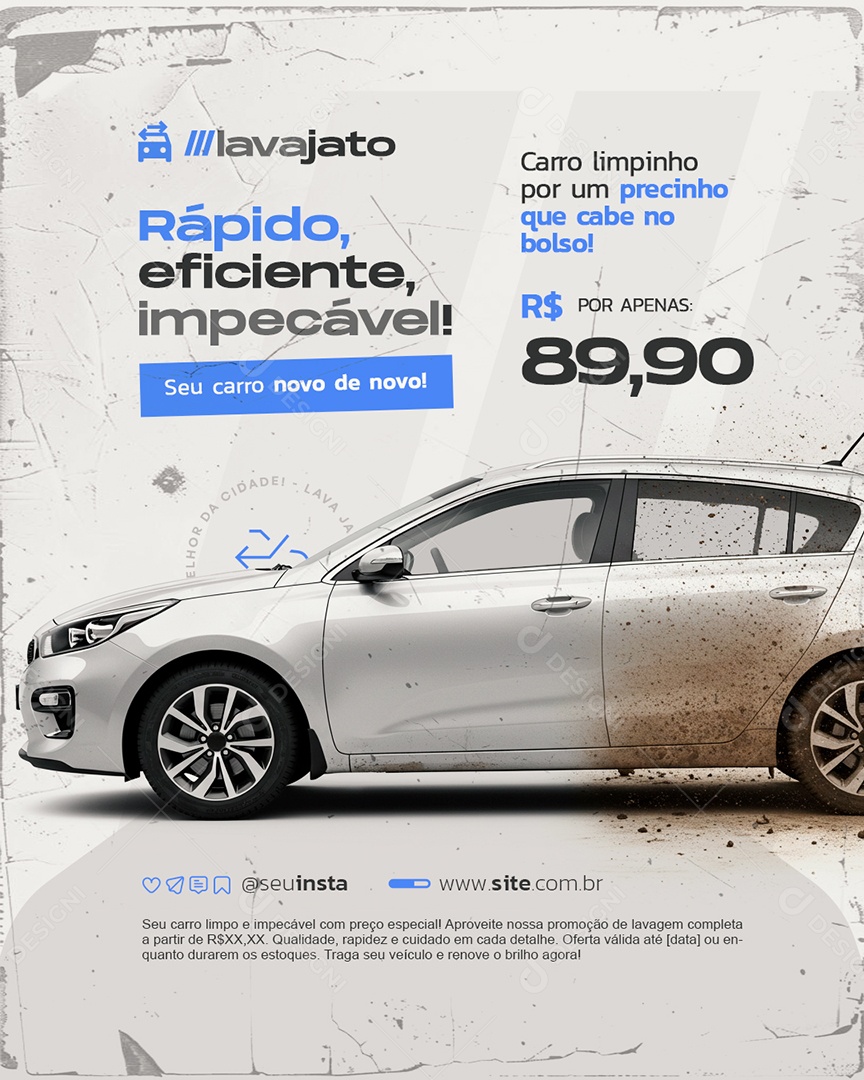 Lava Jato Rápido Eficiente Impecável Social Media PSD Editável