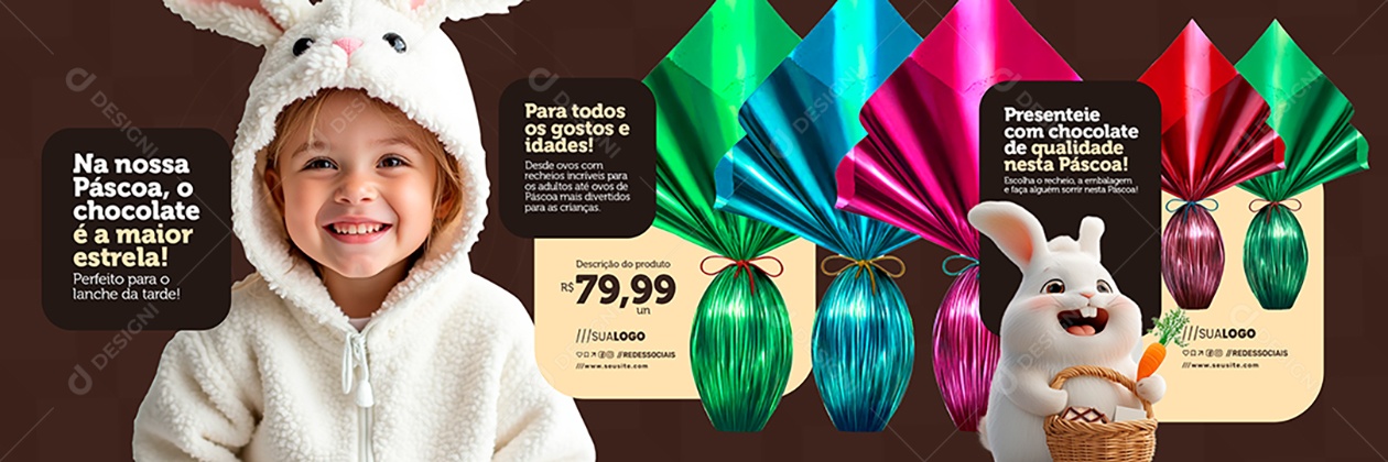Carrossel Chocolateria Ovos de Páscoa Para Todos os Gostos e Idades Social Media PSD Editável