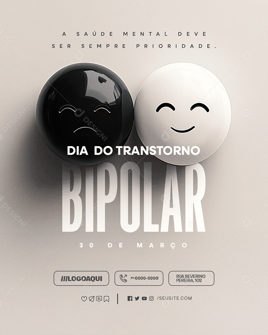 Dia do Transtorno Bipolar 30 de Março Social Media PSD Editável