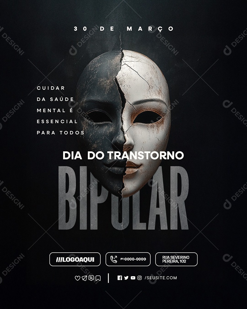 Dia do Transtorno Bipolar 30 de Março Cuidar da Saúde Mental Social Media PSD Editável