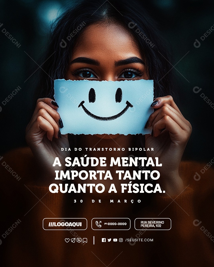 Dia do Transtorno Bipolar 30 de Março A Saúde Mental Importa Social Medai PSD Editável