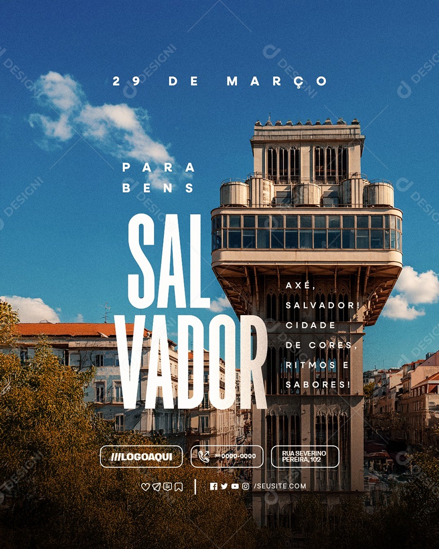 Aniversário de Salvador 29 de Março Parabéns Social Media PSD Editável