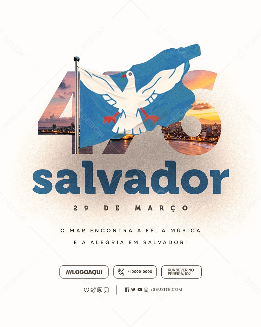 Aniversário Salvador 29 de Março O Mar Encontra Até Social Media PSD Editável