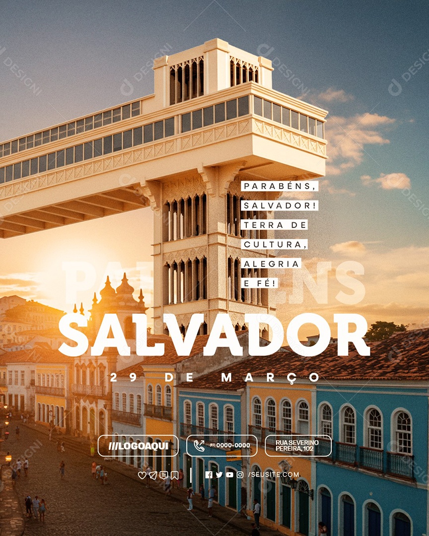 Aniversário de Salvador 29 de Março Parabéns Social Media PSD Editável
