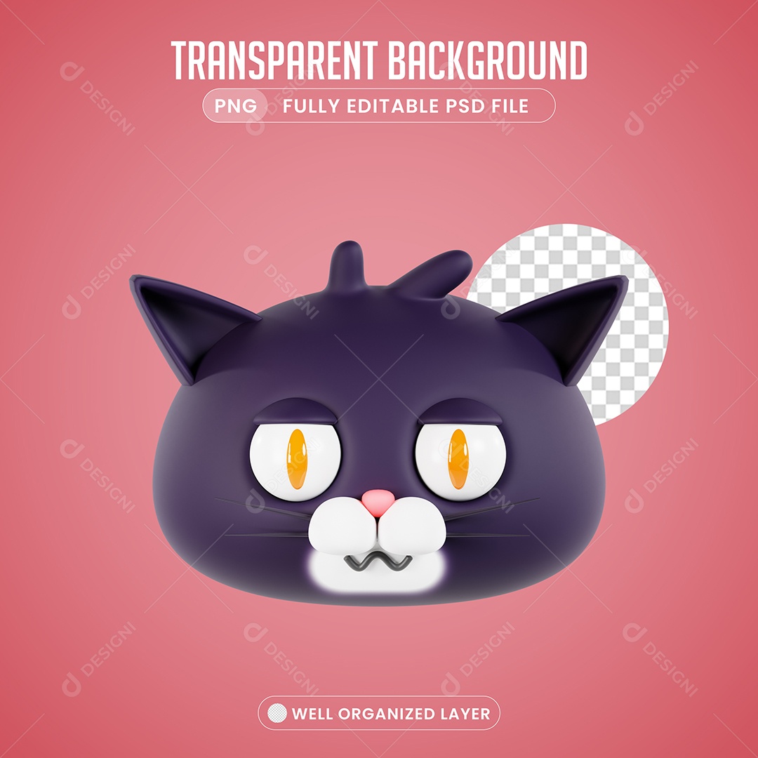 Elementos 3D Gato Roxo para Composição PSD