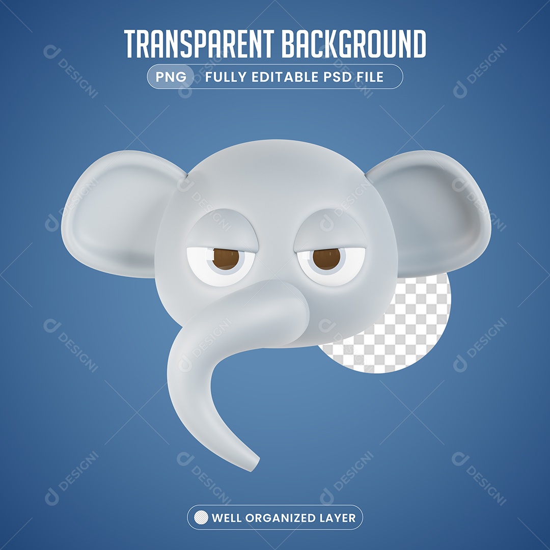Elemento 3D Elefante para Composição PSD