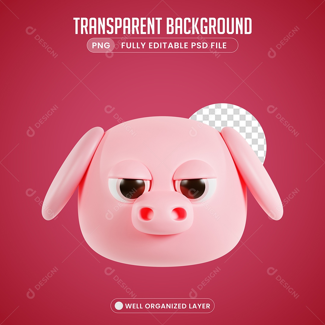 Elemento 3D Porco Rosa para Composição PSD