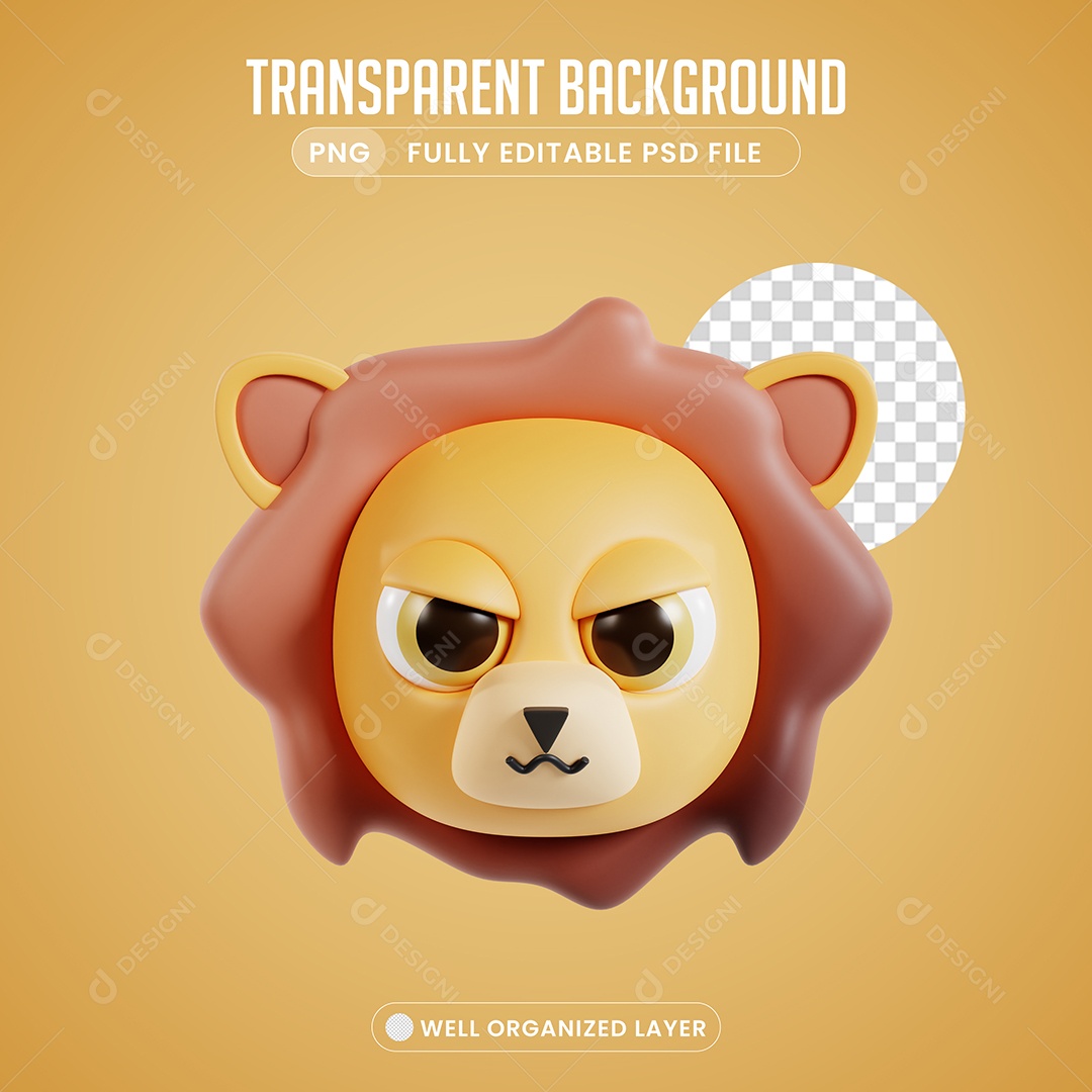 Elemento 3D Leão para Composição PSD