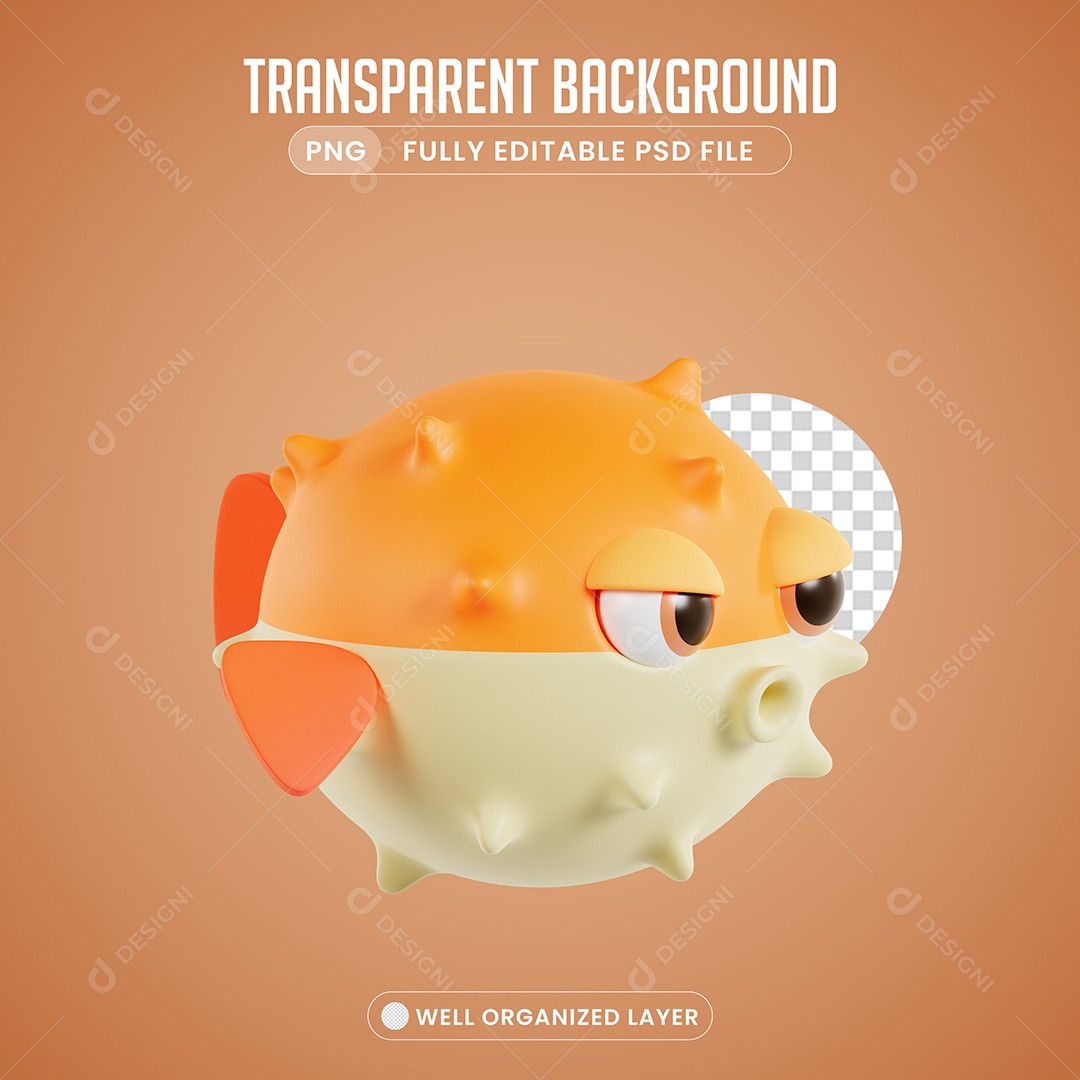 Elemento 3D Peixe para Composição PSD