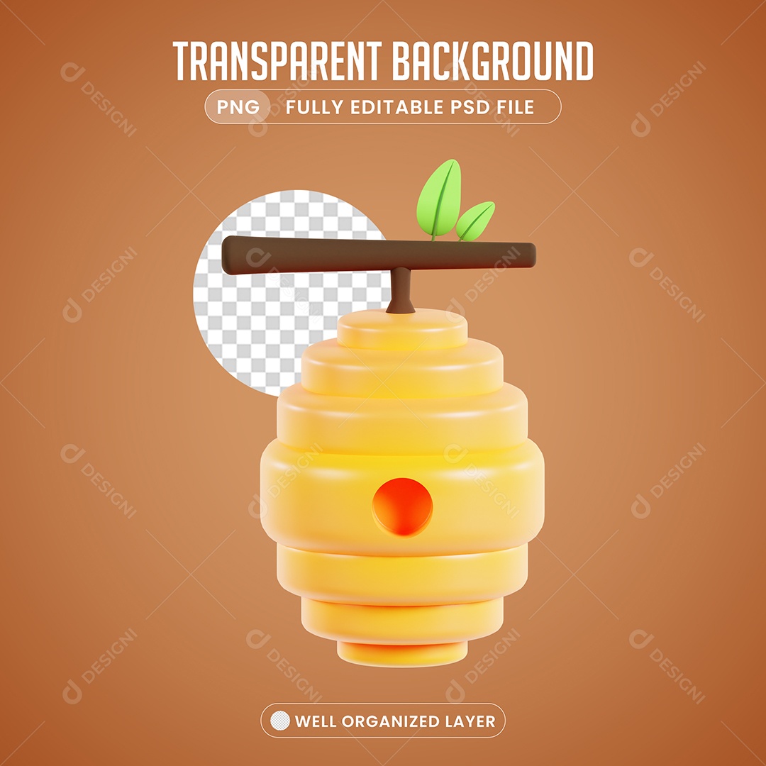 Elemento 3D Casa de Abelhas para Composição PSD