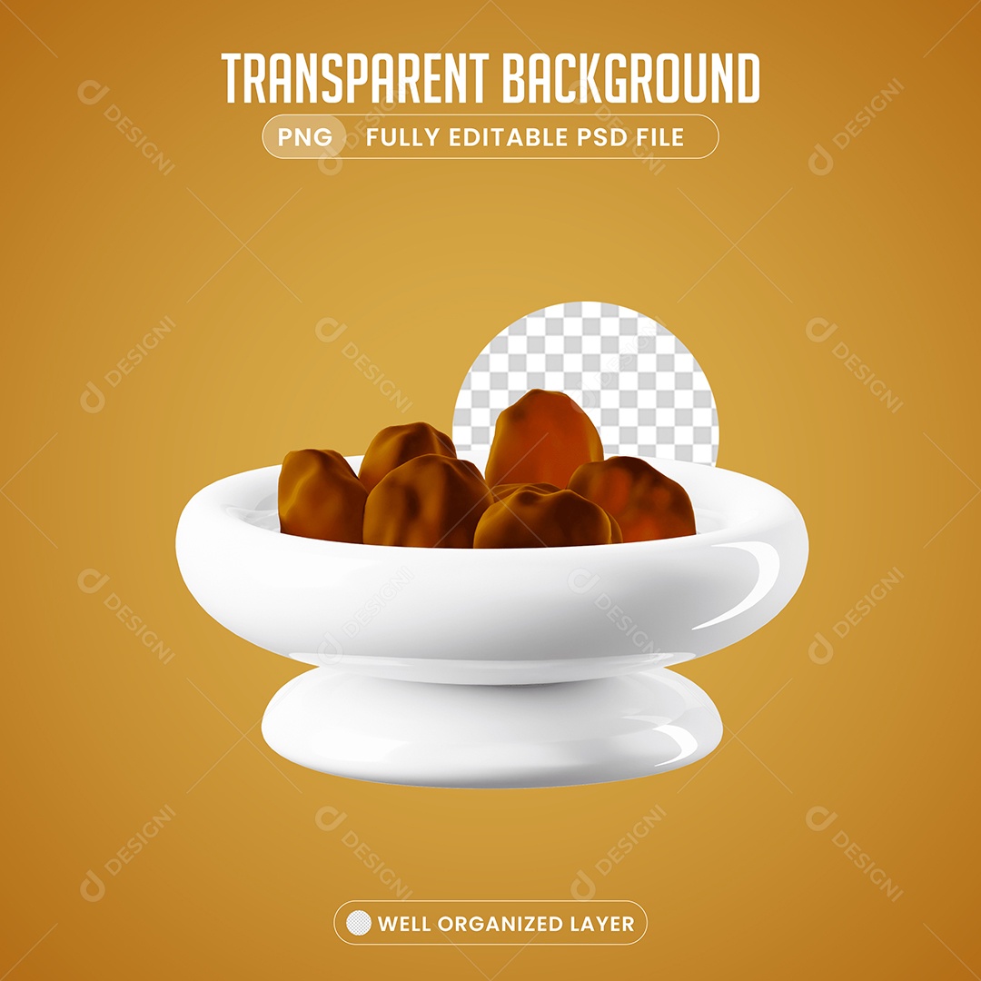 Elemento 3D Tigela Com Frutas para Composição PSD