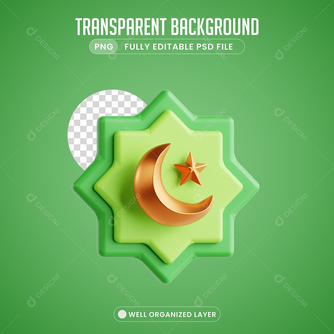Elemento 3D Símbolo do Islã para Composição PSD