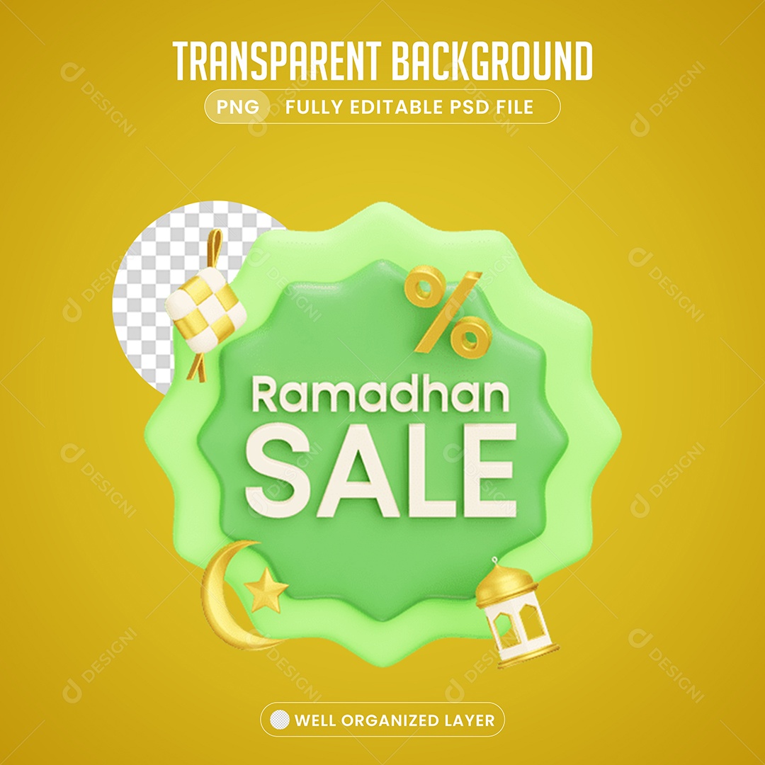 Elemento 3D Selo Ramadhan para Composição PSD