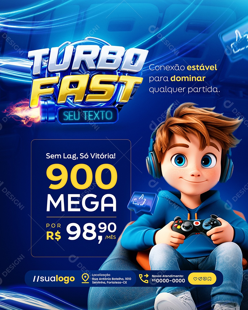 Turbo Fast Internet Conexão Estável Social Media PSD Editável