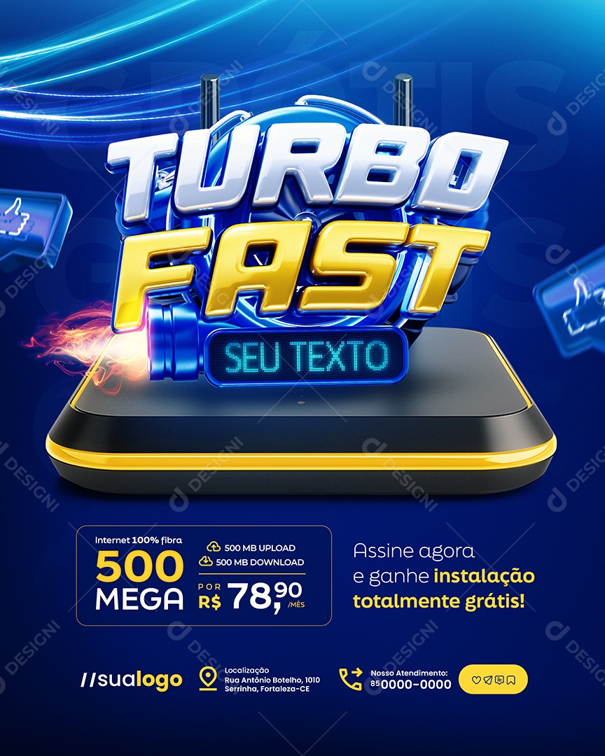 Turbo Fast Internet Assine Agora e Ganhe Instalação Totalmente Grátis Social Media PSD Editável