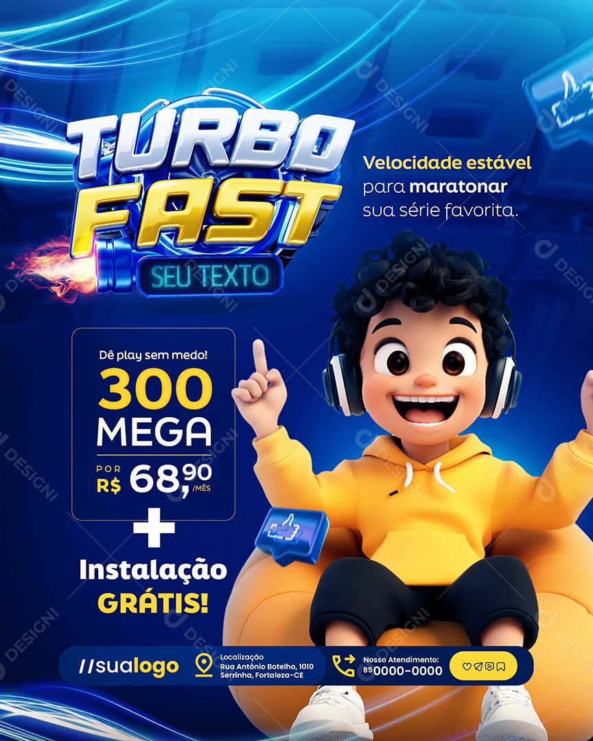 Turbo Fast Internet Velocidade Estável Social Media PSD Editável