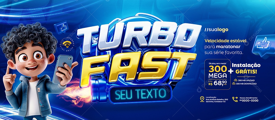 Banner Turbo Fast Internet Velocidade Estável Social Media PSD Editável