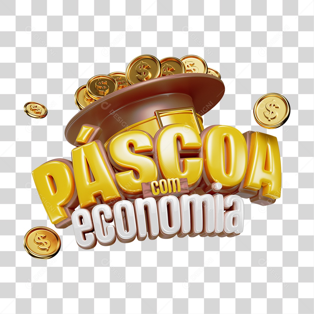 Selo 3D Páscoa com Economia PNG Transparente