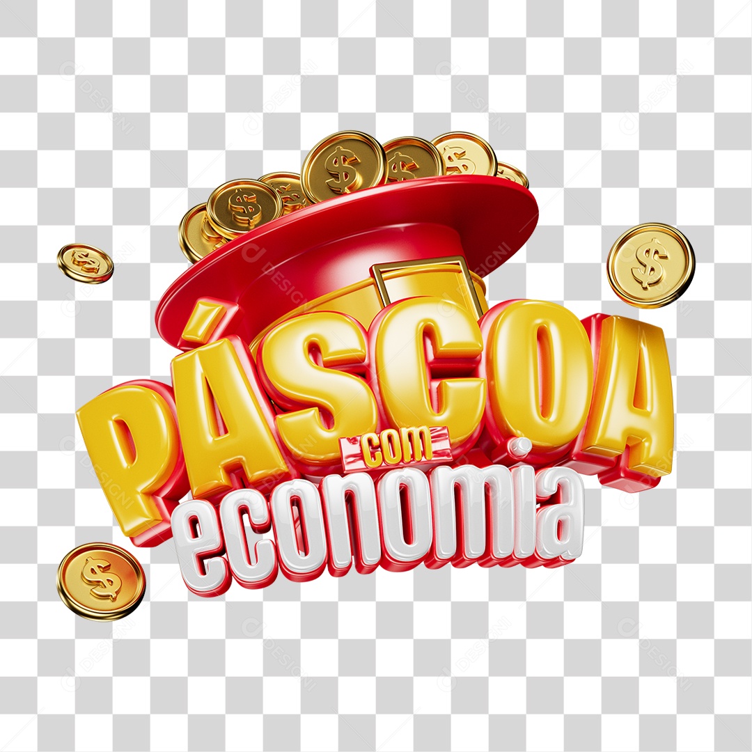Selo 3D Páscoa com Economia PNG Transparente