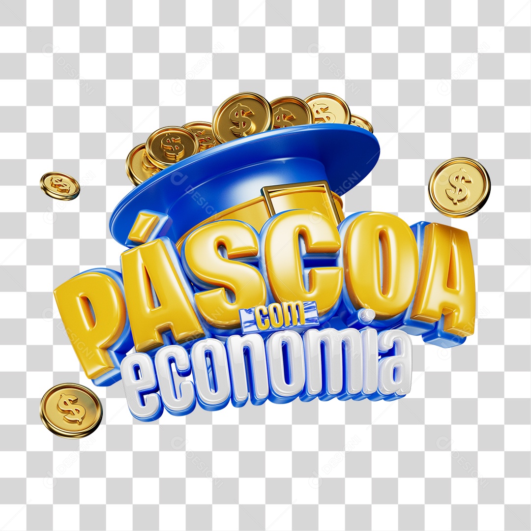 Selo 3D Páscoa com Economia PNG Transparente