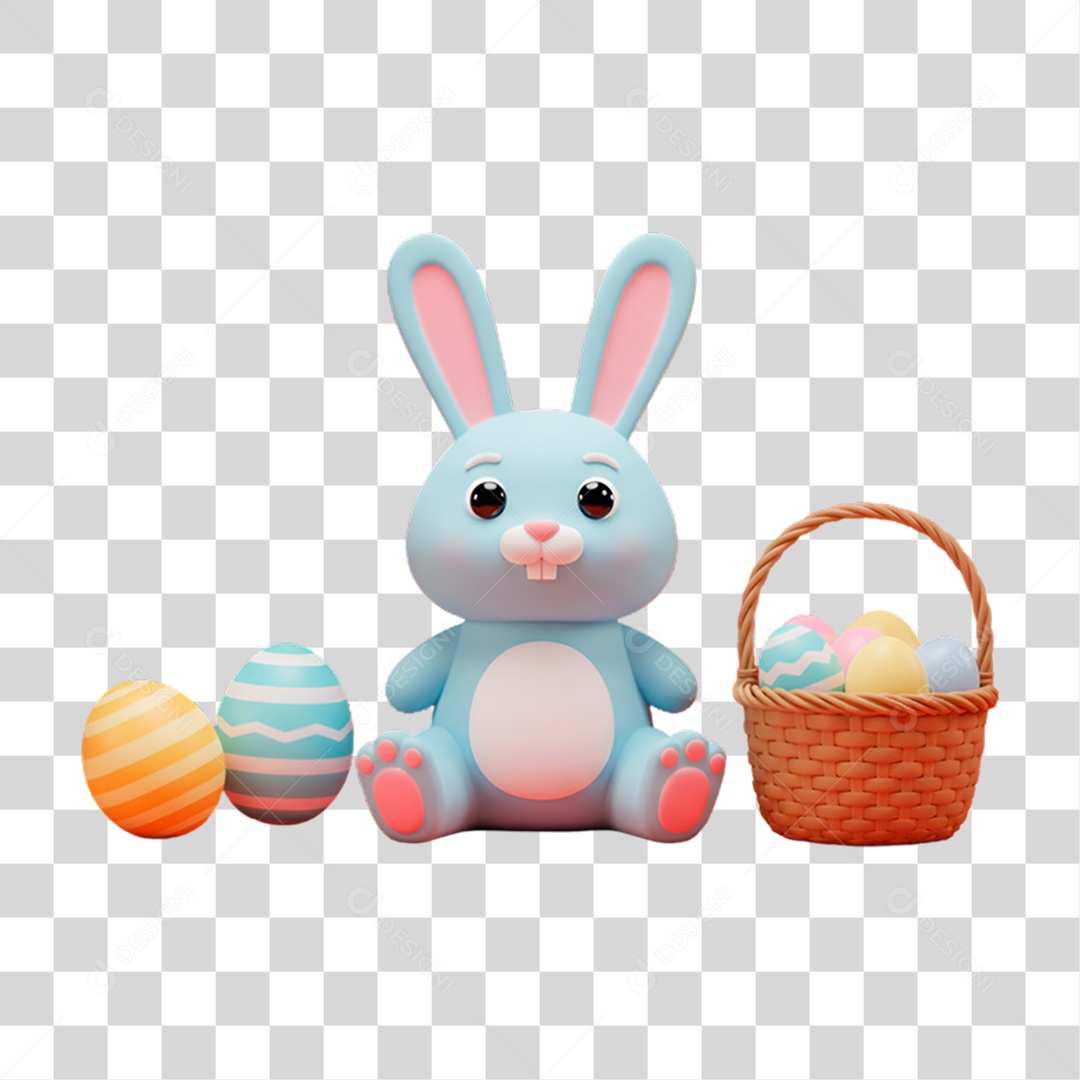 Coelho da Páscoa 3D cesta com Ovos PNG