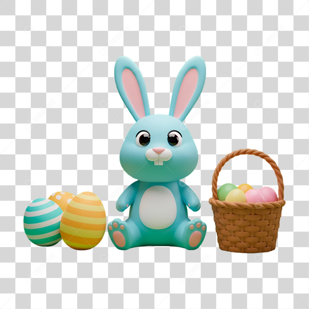 Coelho da Páscoa 3D cesta com Ovos PNG