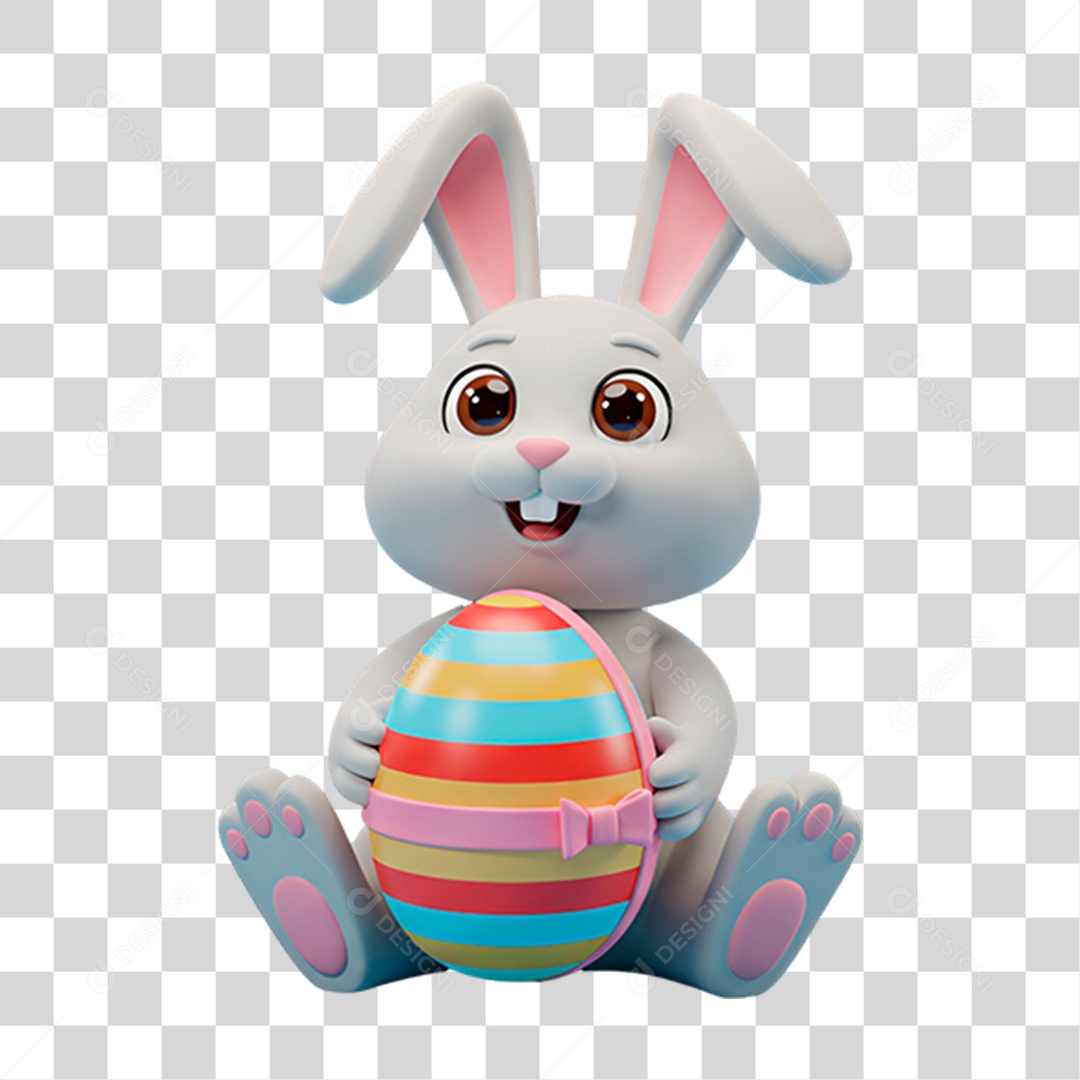 Coelho da Páscoa 3D cesta com Ovos PNG