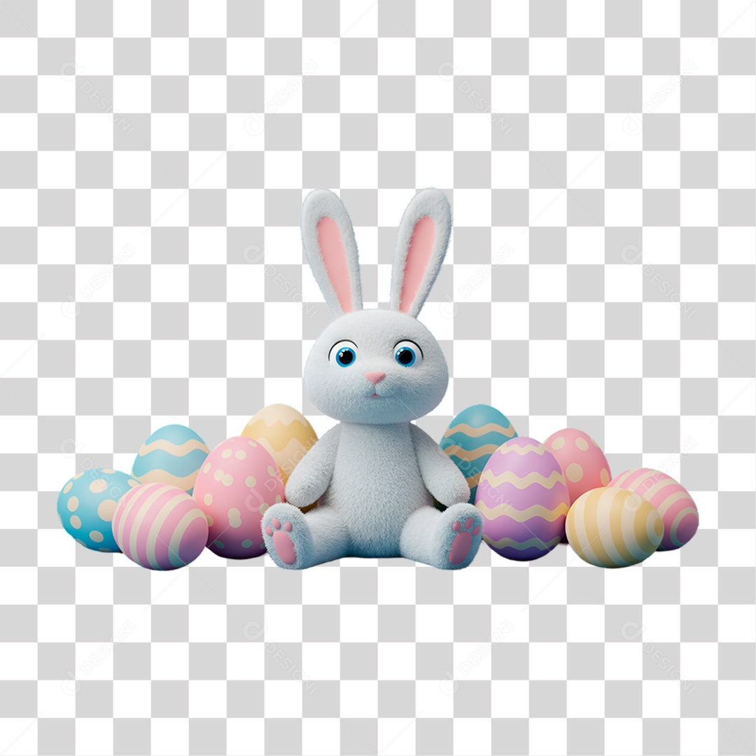 Coelho da Páscoa 3D cesta com Ovos PNG