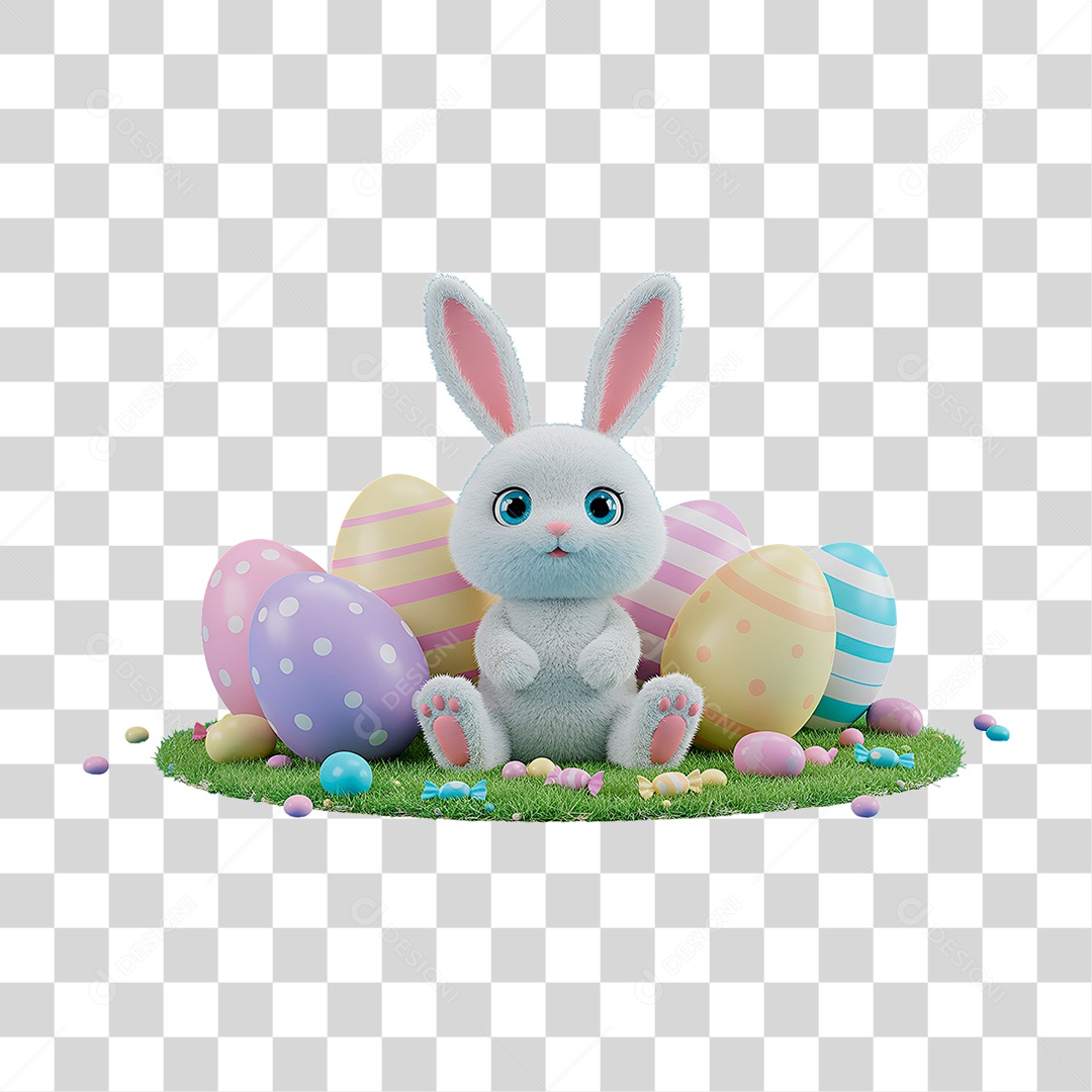 Coelho da Páscoa 3D cesta com Ovos PNG