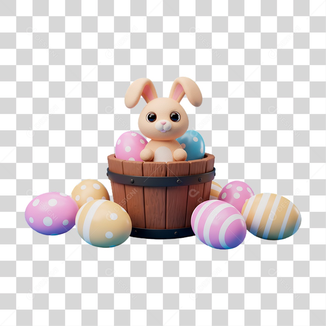 Coelho da Páscoa 3D cesta com Ovos PNG