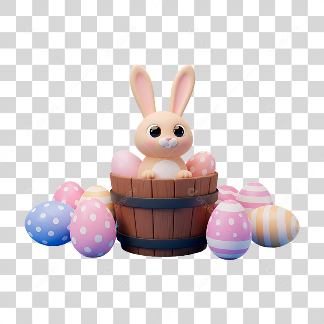 Coelho da Páscoa 3D cesta com Ovos PNG