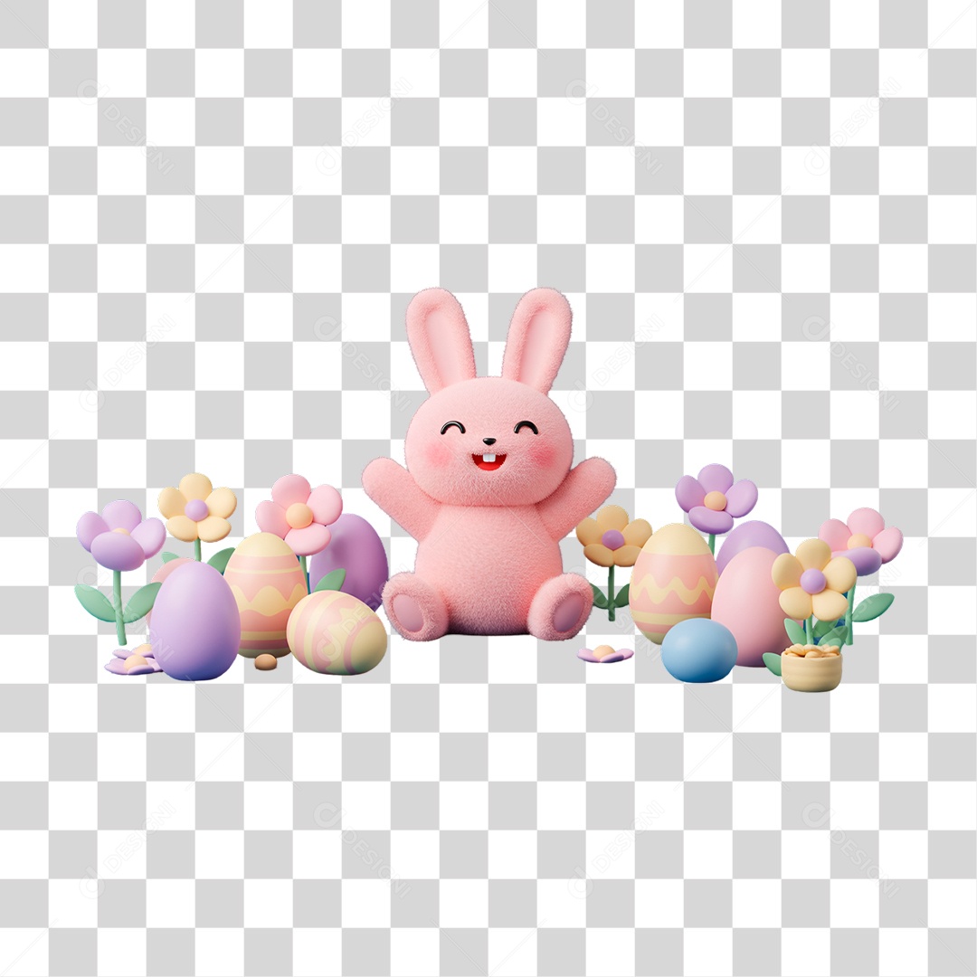 Coelho da Páscoa 3D cesta com Ovos PNG