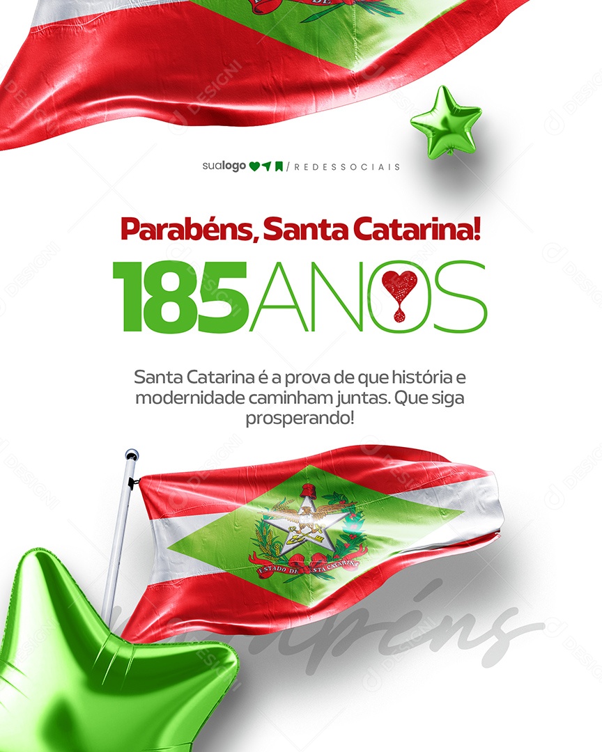 Parabéns Santa Catarina 185 Anos Social Media PSD Editável