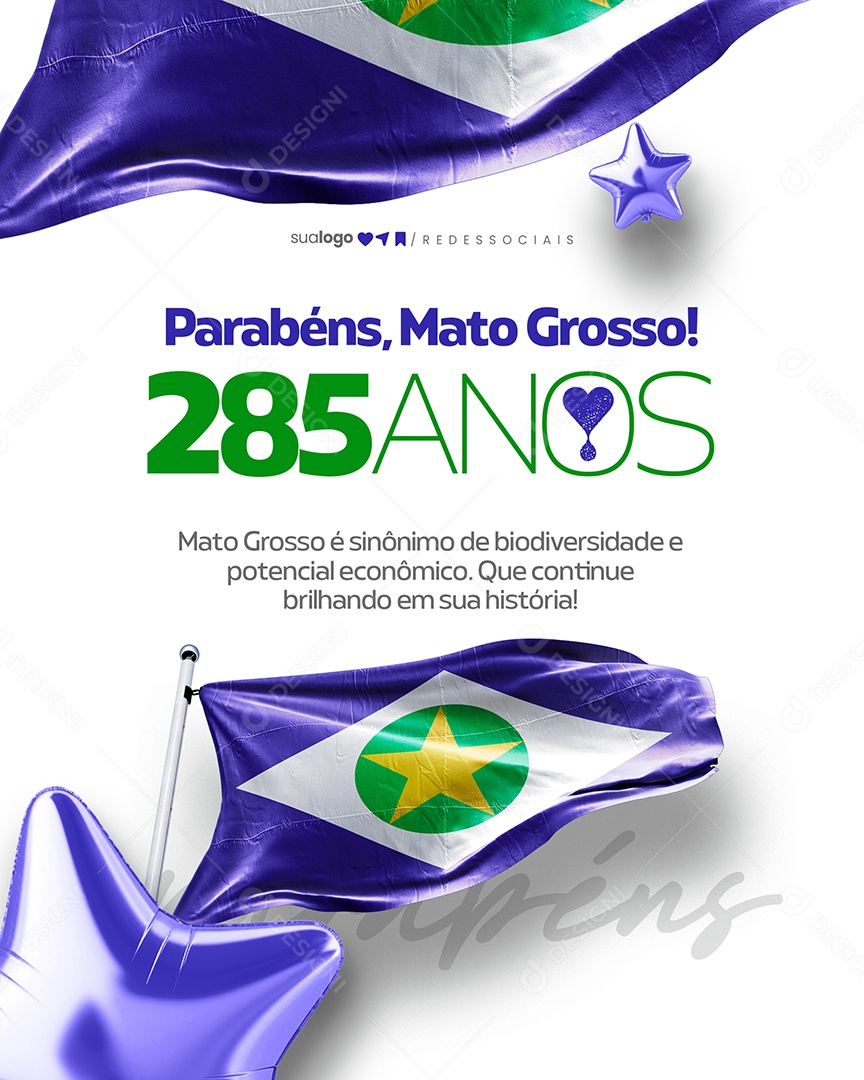 Parabéns Mato Grosso 285 Anos Social Media PSD Editável