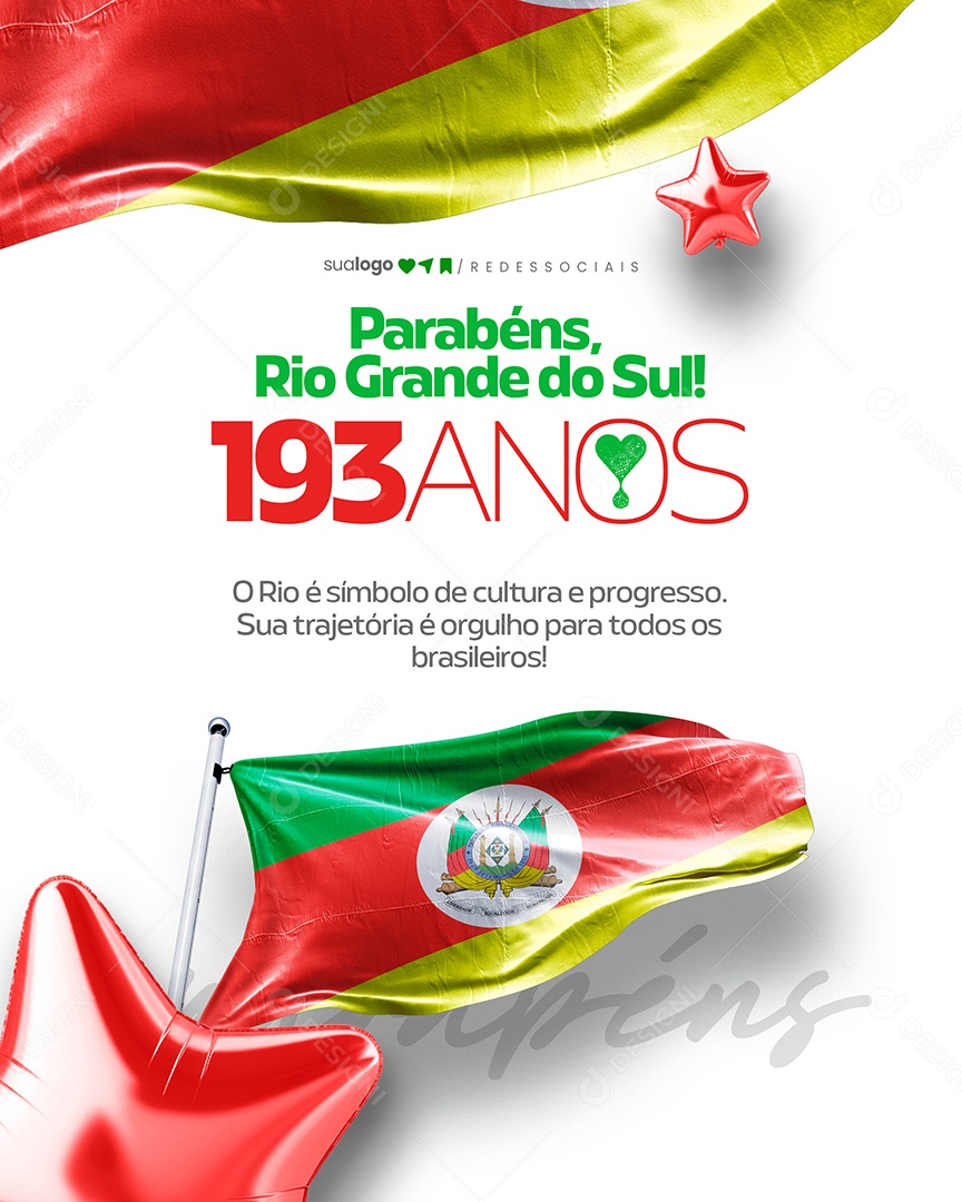 Parabéns Rio Grande do Sul 193 Anos Social Media PSD Editável