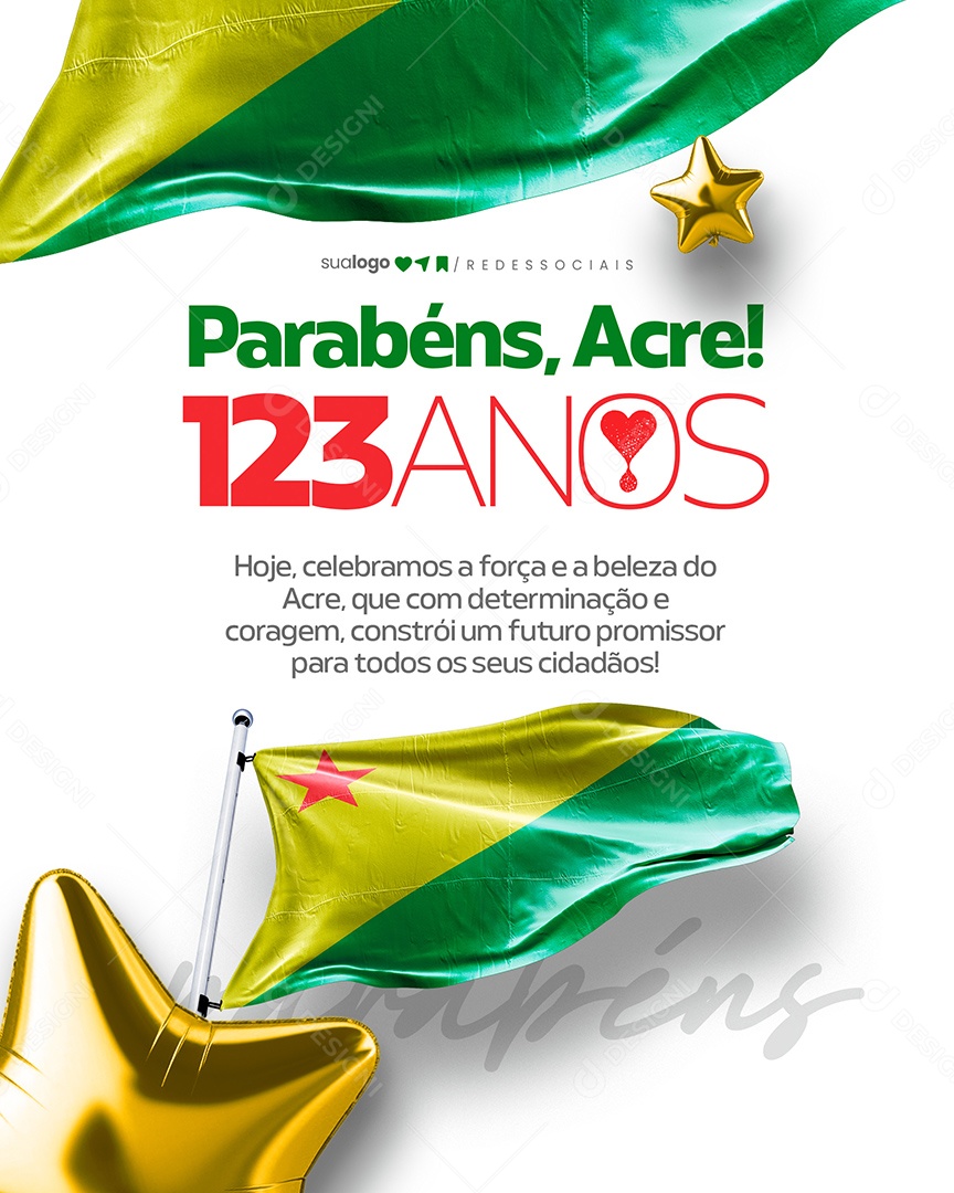 Parabéns Acre 123 Anos Social Media PSD Editável